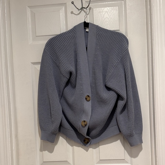 H&M Dusty Blue Ribbed Button-Front Cardigan - Picture 1 of 15
